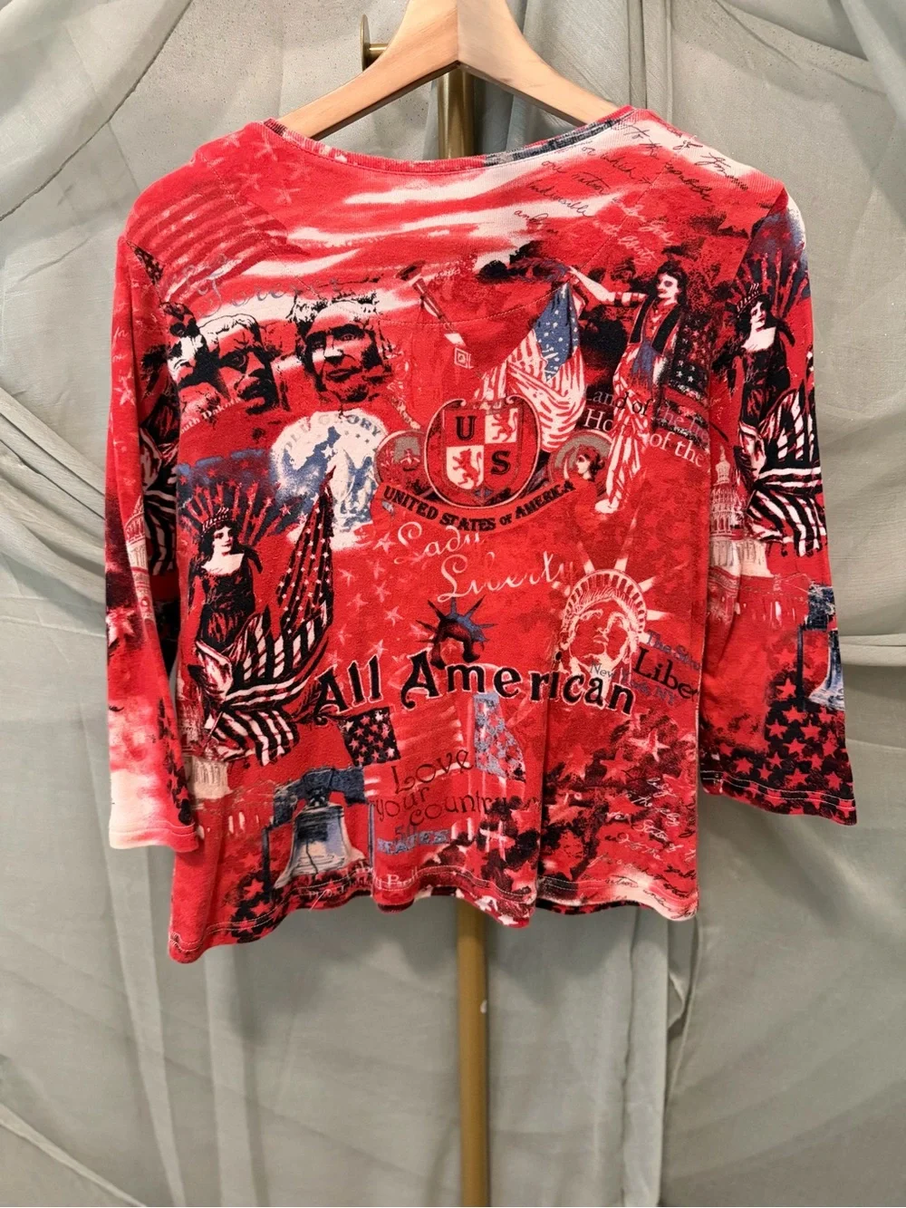 Christopher & Banks Red “Lady Liberty” Patriotic Print Top